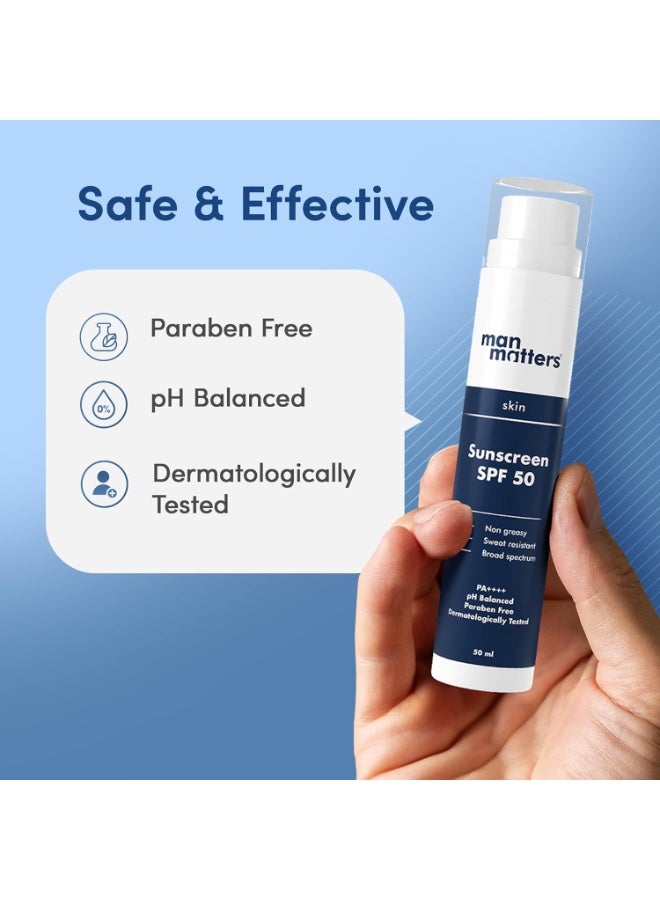 مان ماترز واقي الشمس بروبيوتيك من مان ماترز بعامل حماية SPF 50 PA++++، سعة 50 مل | بتقنية SunCat MTA | مقاوم للتعرق ويوفر حماية واسعة النطاق | يحتوي على مستخلص السنتيلا وماء الأرز والنياسيناميد | غير دهني، لا يترك أي أثر أبيض وخفيف الوزن. - Image 2